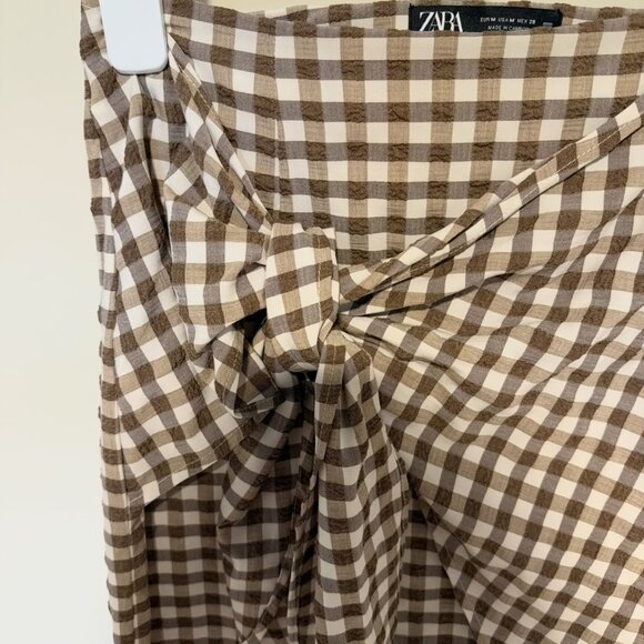 Zara Brown Gingham Wrap Skirt - Picture 3 of 4